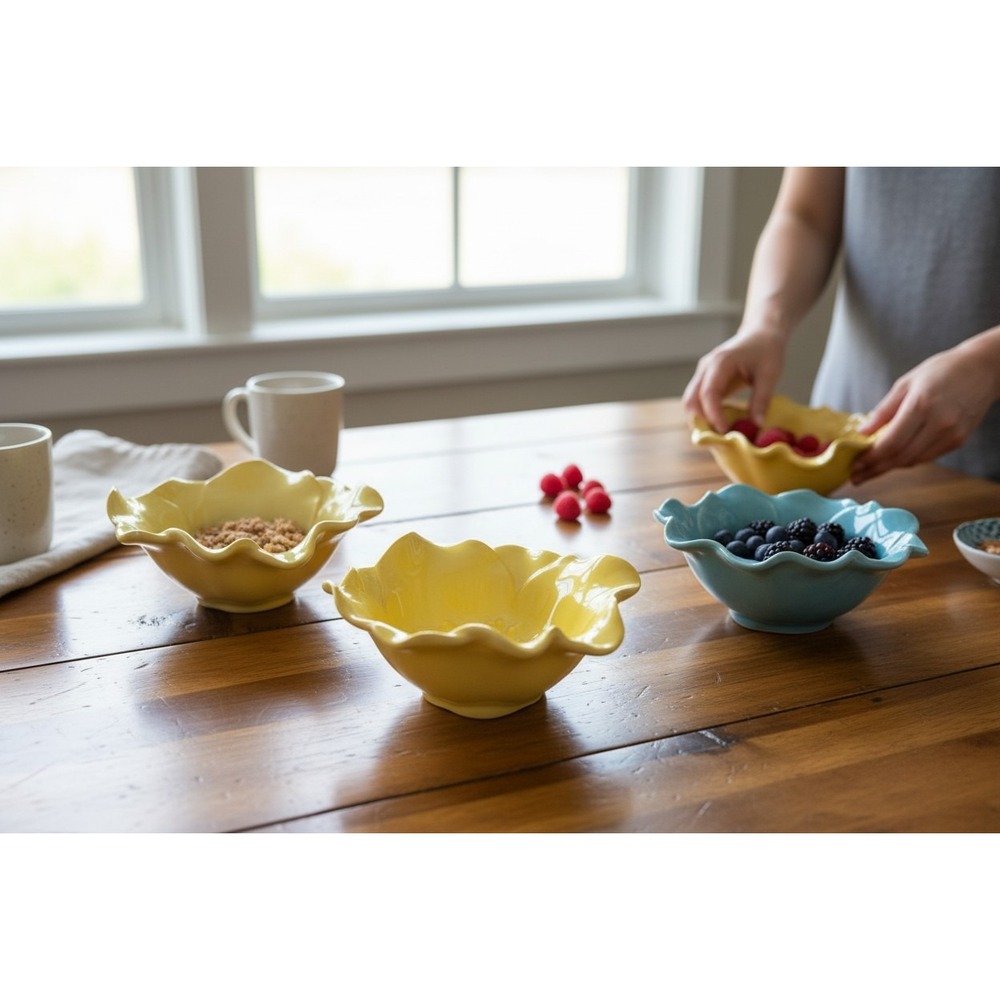 Studio B. by Magenta Flower Petal Bowls Set of 3 Yellow Blue Very Good 7in